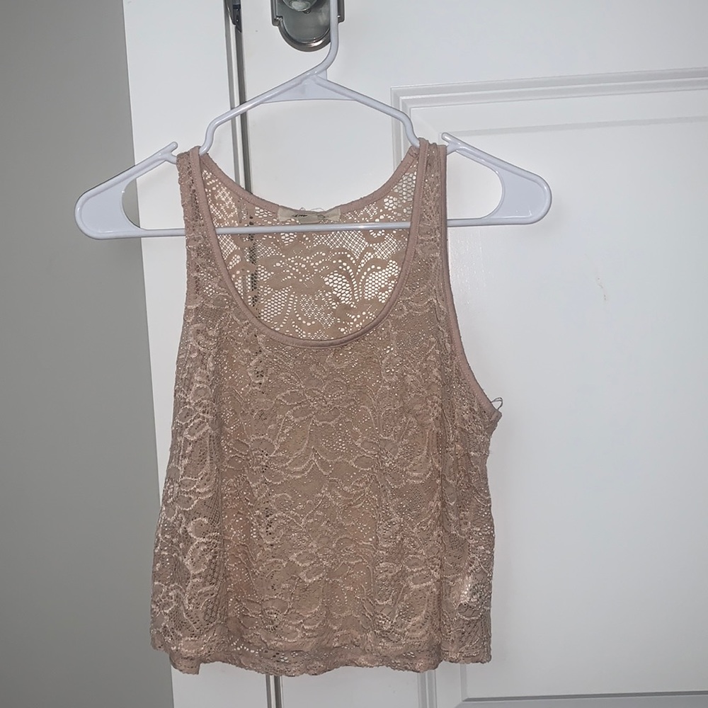Cream/pink lace crop top size small